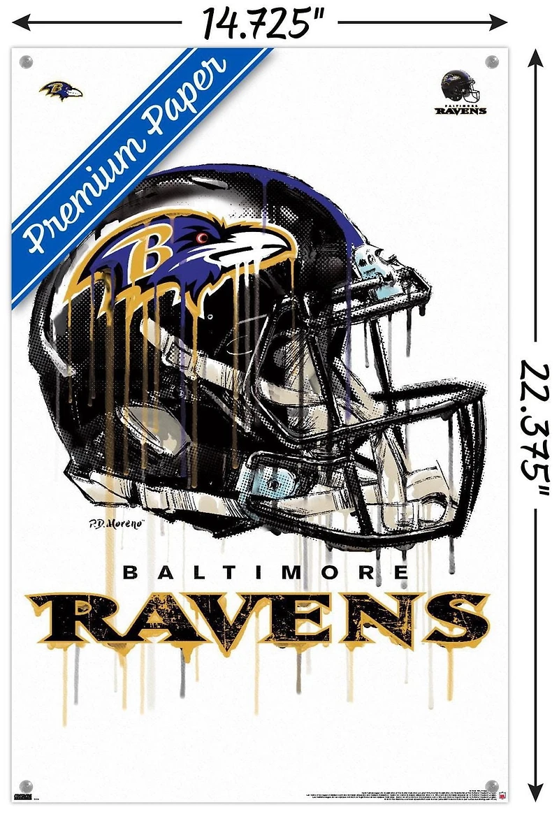 NFL Baltimore Ravens - Drip Helmet 20 Wall Poster with Magnetic Frame