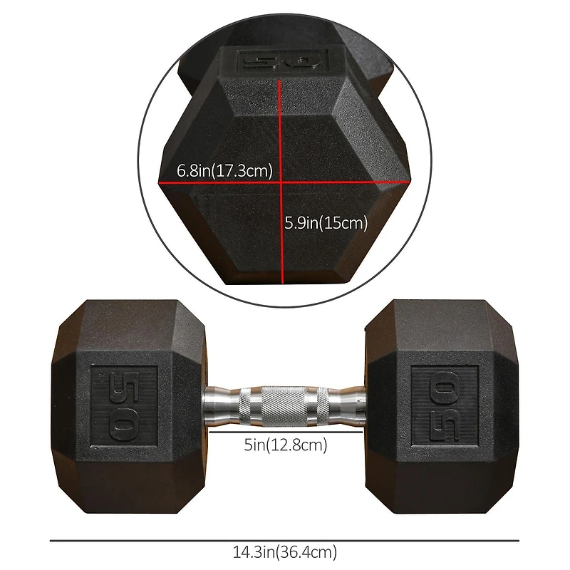 Soozier 50lbs Rubber Dumbbells Weight Set for Body Fitness Training Home Office