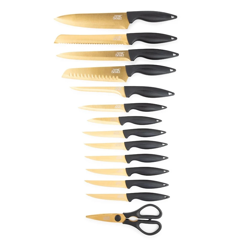 Thyme & Table 15-Piece Knife Block Set, Gold, Knife Set