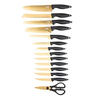 Thyme & Table 15-Piece Knife Block Set, Gold, Knife Set