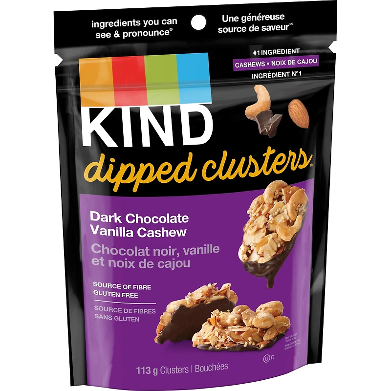 Bouchées KIND Dipped Clusters, Cajous, chocolat noir et vanille, sac de 113 g Dipped Clusters