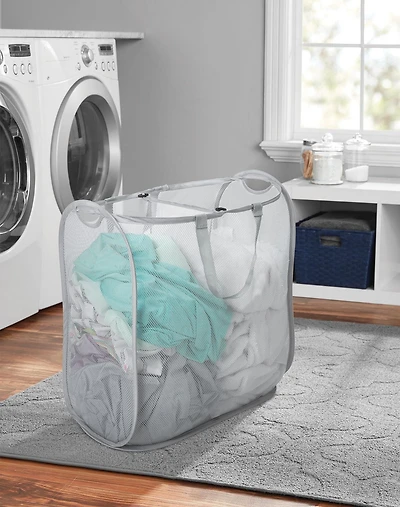 Mainstays Dual Pop-Up Mesh Hamper - Gray, Dual Pop-Up Mesh Hamper