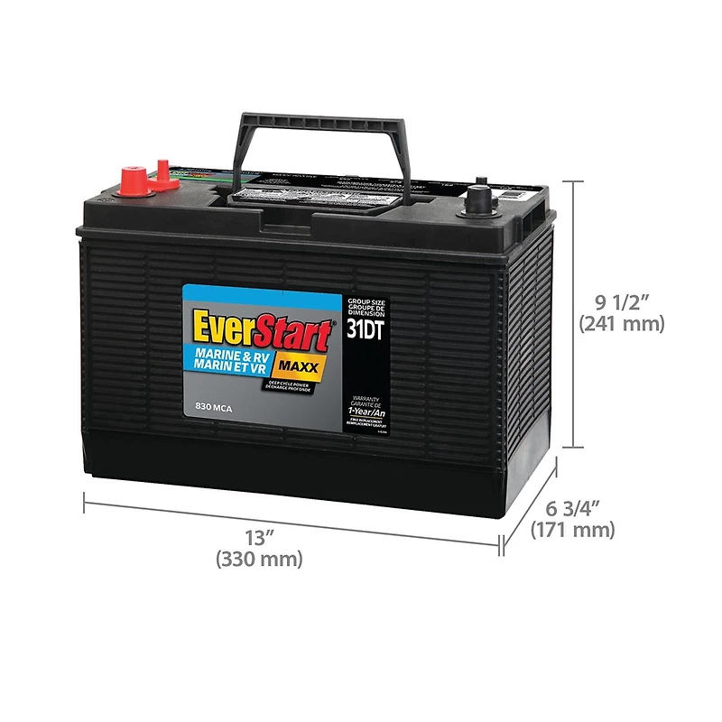 EverStart MARINE MAXX-DC31DT – 12 Volt, Batterie Marine/VR, groupe 31, 800 ADM