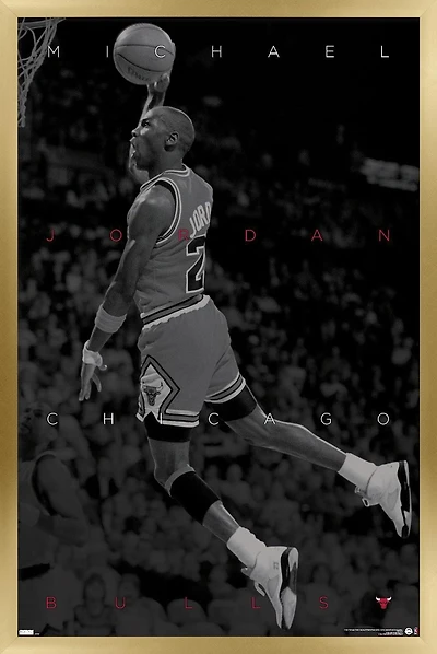 Michael Jordan - Black and White Wall Poster, 22.375" x 34" Framed