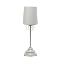 Simple Designs Table Lamp with Fabric Shade and Hanging Acrylic Beads