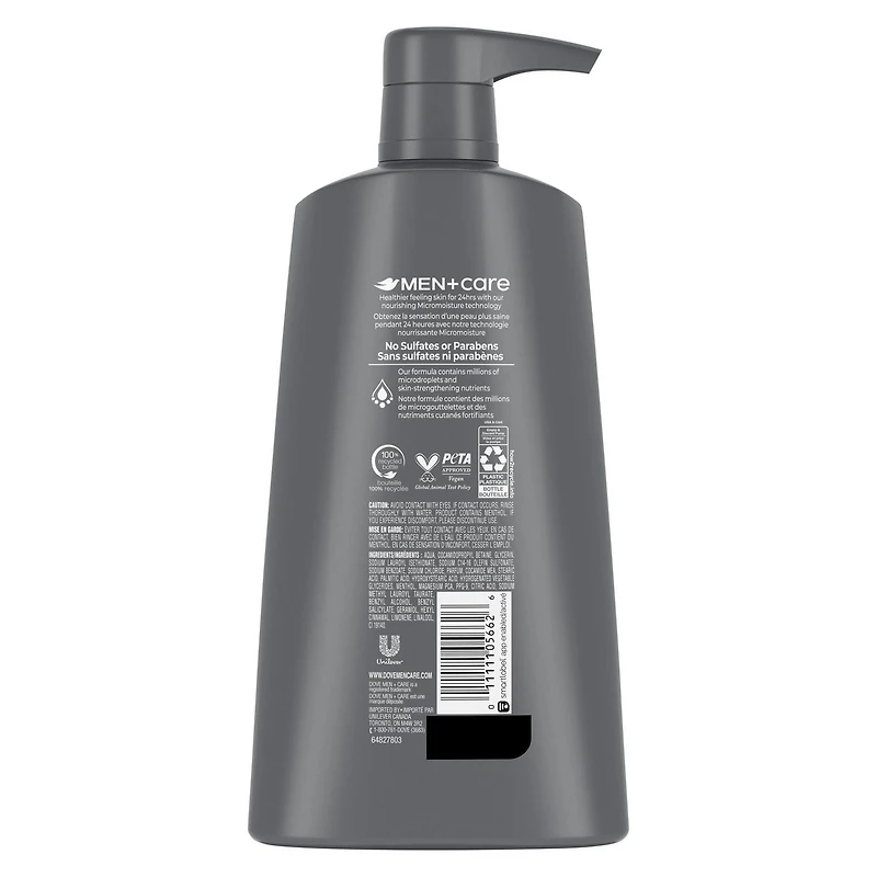 3-en-1 pour le Corps, les Cheveux et le Visage avec Technologie Micromoisture Nourrissante 24 Heures, Gel Douche pour Hommes Dove Men+Care Revitalisant Actif + Fraîcheur, 710mL 710mL