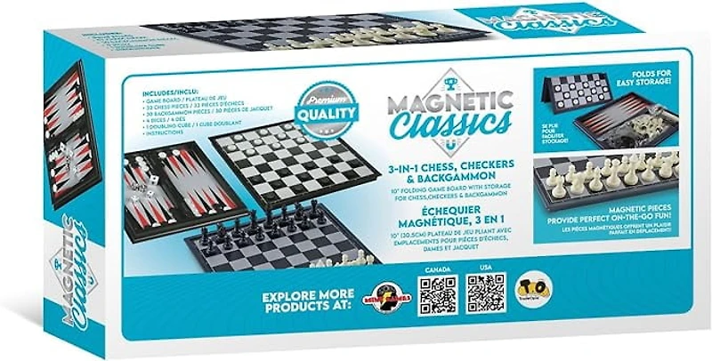 Tradeopia Magnetic Classics – 10 Inch Magnetic 3 in 1 Chess Checkers & Backgammon Game