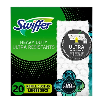 Recharges de linges secs multi-surfaces ultra résistants pour balai Swiffer pour balayer et nettoyer les planchers, parfum Frais Unstopables, 20unités 20CT