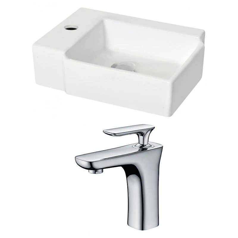 American Imaginations -in. W Wall Mount White Bathroom Vessel Sink Set For 1 Hole Left Faucet AI