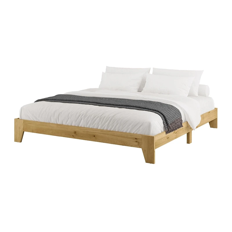 CorLiving Aiko Engineered Wood Mid Century Platform Bed Frame with Slats, No Box Spring Required