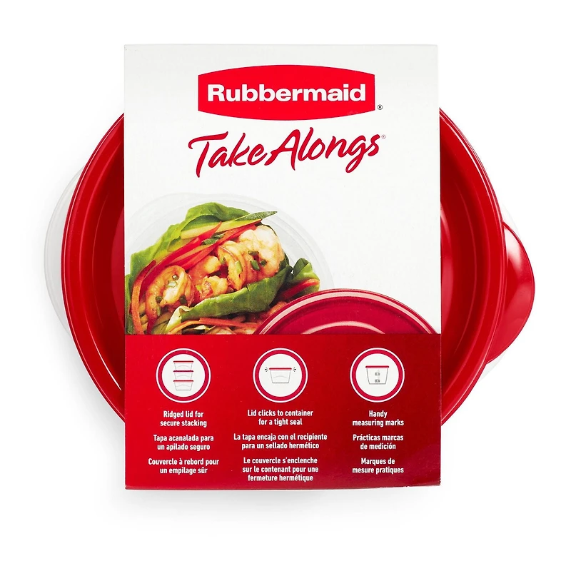 Contenants pour la conservation des aliments, petits bols Rubbermaid TakeAlongs à emporter, 760 ml (3,2 tasses), couvercles rouges Paq. de 4