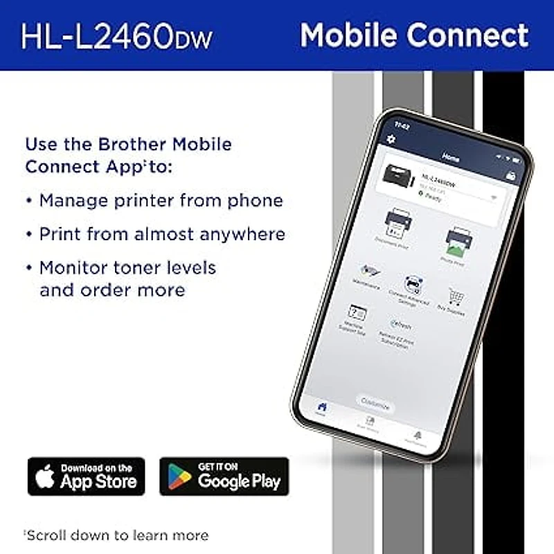 Brother HL-L2460DW Imprimante laser monochrome pour bureau compatible avec l’Abonnement Refresh, avec impression mobile et recto verso et cartouche de 700 pages