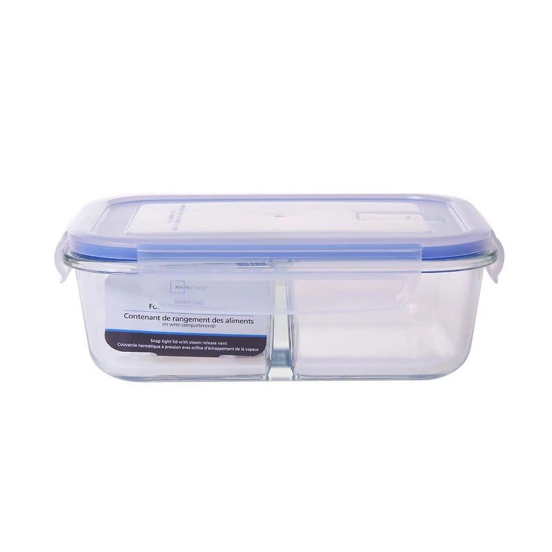 Mainstays 1050ML RECTANGLE GLASS FOOD STORAGE WITH DIVIDER, 1050ML RECT STORAGE WITH DIVIDER