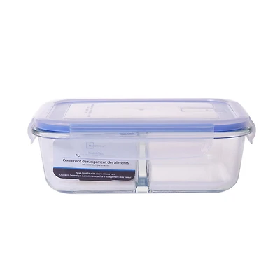 Mainstays 1050ML RECTANGLE GLASS FOOD STORAGE WITH DIVIDER, 1050ML RECT STORAGE WITH DIVIDER