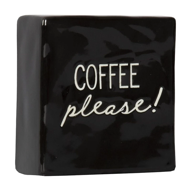 Linden “Coffee Please!” Porcelain Tabletop Square Art Plaque