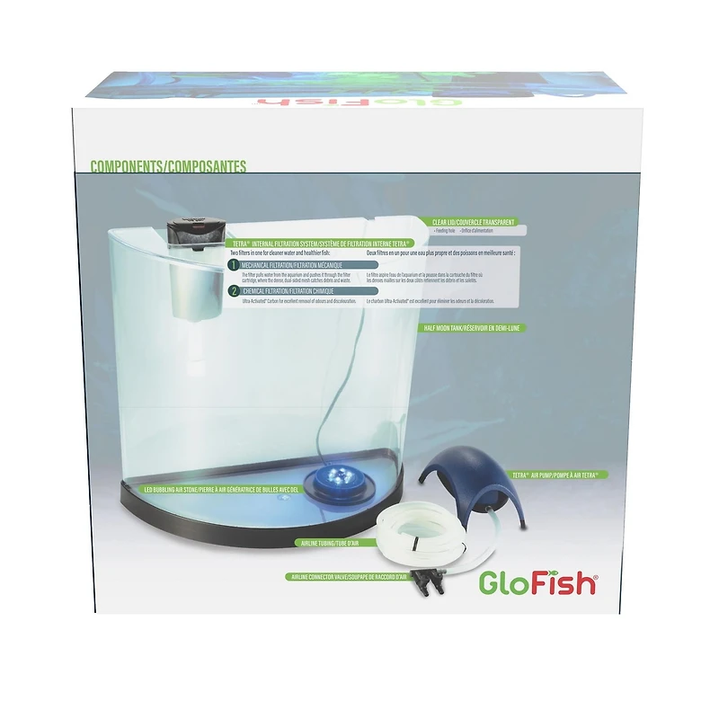GloFish Half-Moon Bubbling Aquarium Kit, LED 3 gal
