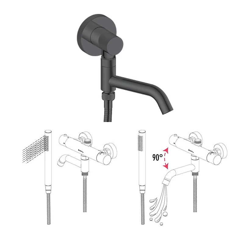 Bec de baignoire ou de douche d'akuaplus® rond 1/2 po femelle 2 voies.