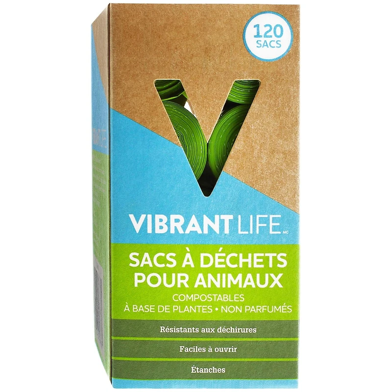 Sacs à déchets pour animaux compostables Vibrant Life 120 sacs (23 cm x 35,5 cm)