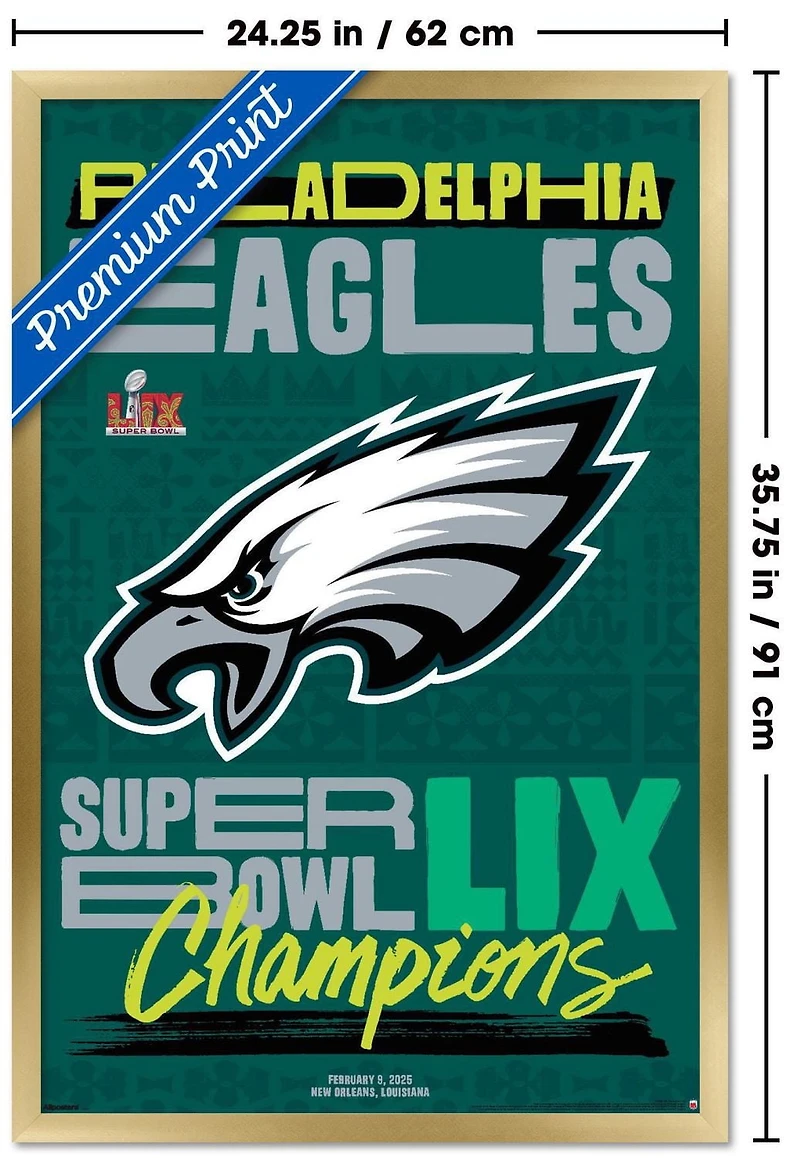 NFL Philadelphia Eagles - Super Bowl LIX Team Logo Wall Poster, 22.375" x 34" Framed