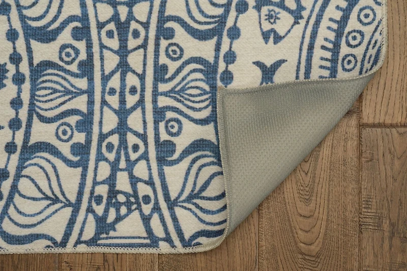 Tapis d'accent extérieur lavable Ormond ivoire & bleu 3 pi x 5 pi