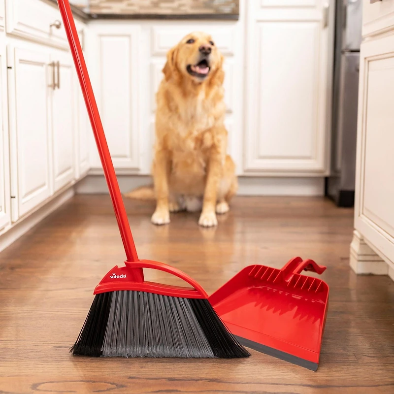Vileda Super Angle Pet Pro Broom & Step-On Dustpan, Removes 3x more hair