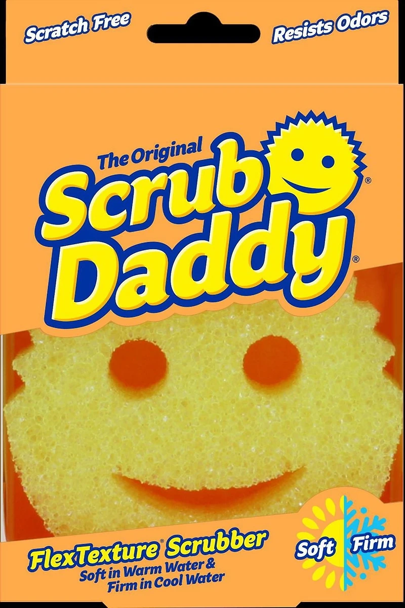 Scrub Daddy Scratch-Free Dish Sponge, Yellow, 1 Count, Hard in cold water and soft in hot water.
