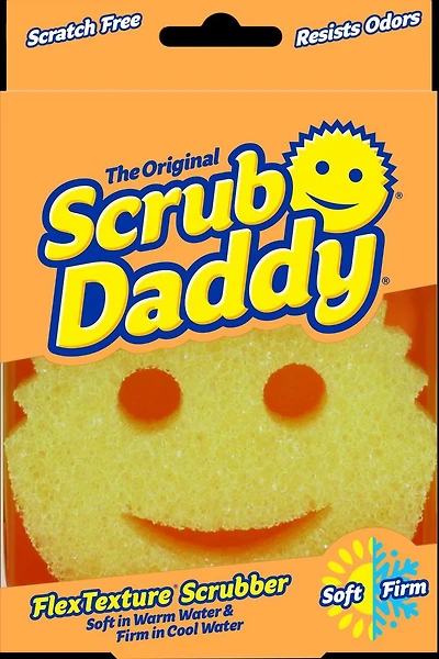 Scrub Daddy Scratch-Free Dish Sponge, Yellow, 1 Count, Hard in cold water and soft in hot water.
