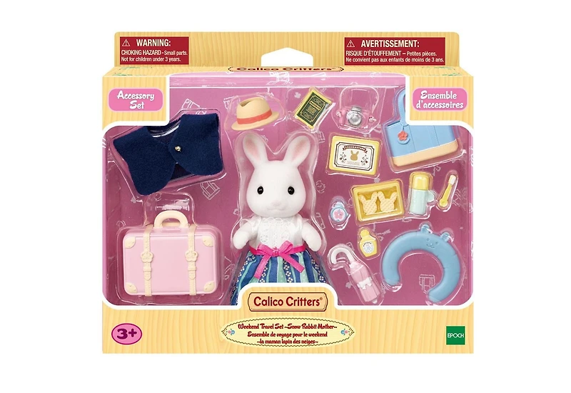 Calico Critters Snow Rabbit Mother's Weekend Travel Set, Dollhouse Playset with Figure and Accessories