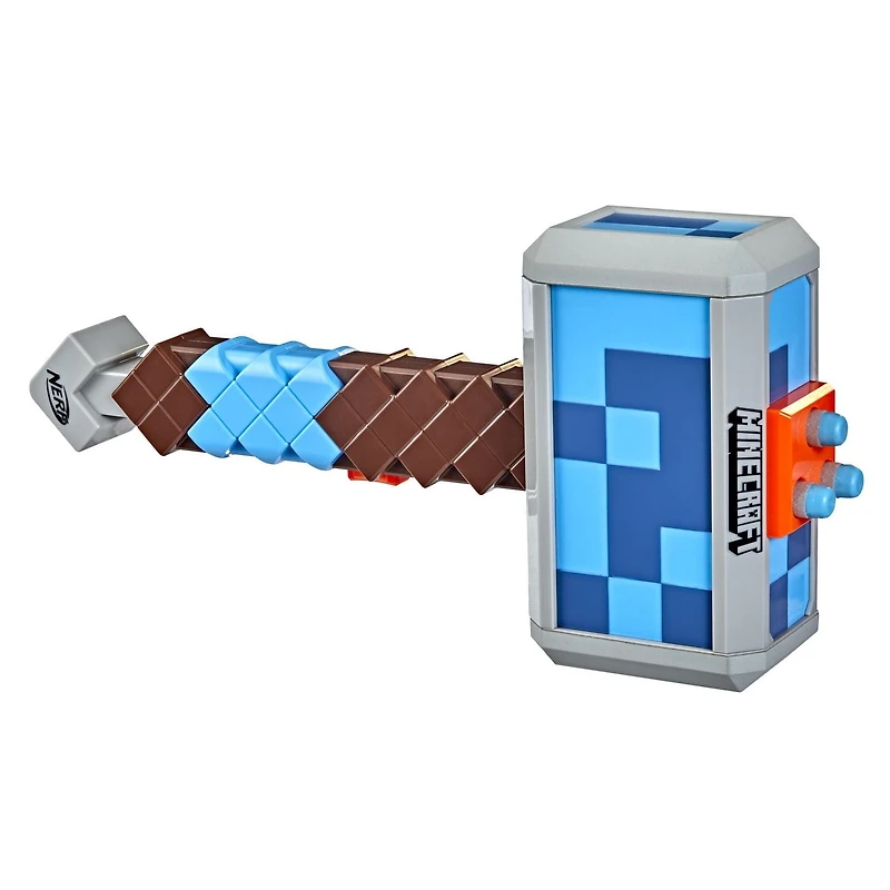 Nerf Minecraft, marteau lance-fléchettes Stormlander, tire 3 fléchettes, inclut 3 fléchettes Nerf Elite officielles