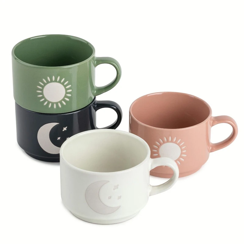 Thyme & Table Lot de 4 tasses à café empilables célestes, 11 fl oz tasses à café