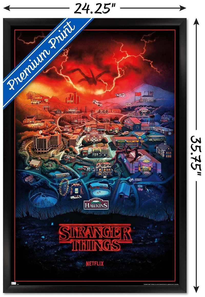 Netflix Stranger Things: Season 4 - Hawkins, Indiana Wall Poster, 22.375" x 34" Framed