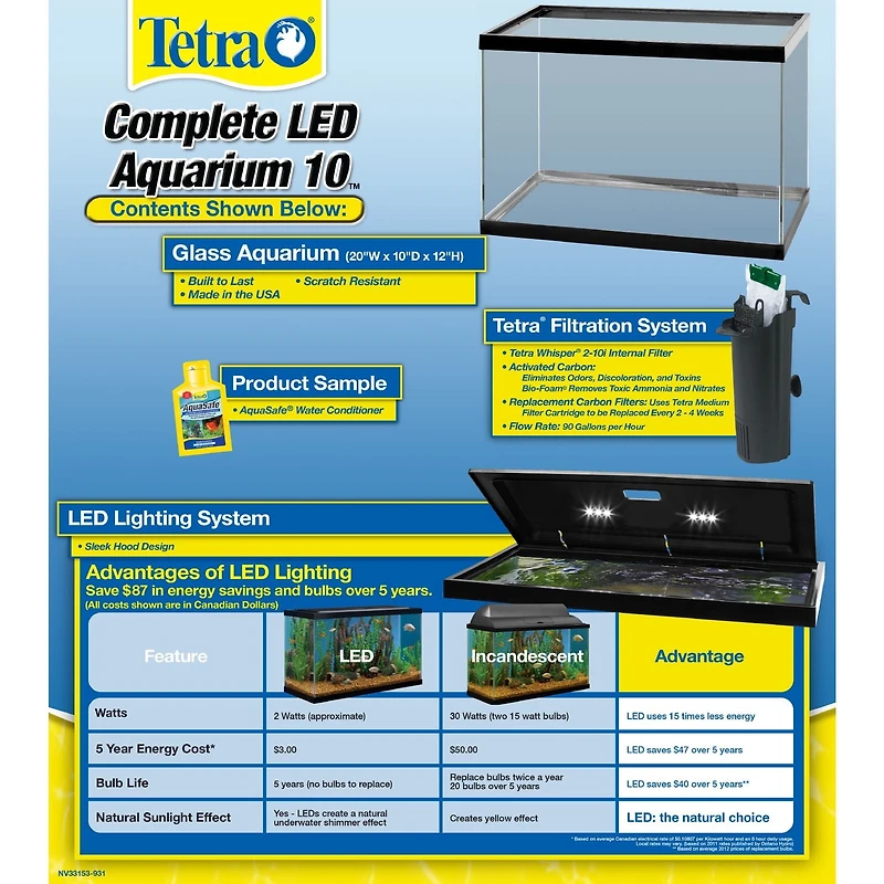 Tetra Complete LED Aquarium Kit 10GL, 10 Gallon (20x10x12)