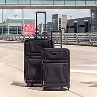 JT 4PC SFT SET BLK, 4 Piece Suitcase Set: 25 Inch Luggage, Carry On Suitcase, Tote Bag & Toiletry Kit