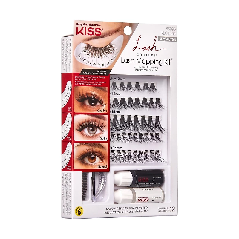 KISS Lash Couture Trousse de configuration des faux cils - Faux cils Extensions 3D à poser soi-même - 42 faisceaux Extensions de cils à domicile.