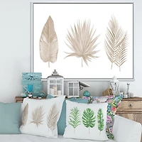 Designart Tropical Beiges Leaves FLOAT FRAME WALL ART