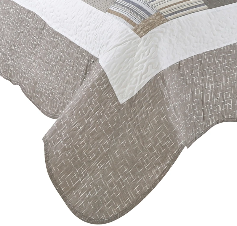 Marina Décoration Literie d'été ultra douce avec couvre-lit matelassé et taie d'oreiller, motif écossais moderne taupe