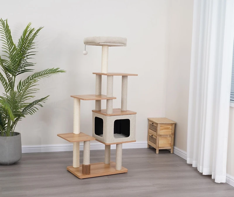Vibrant Life 6-Level Minimalist Cat Tree with Large Condo, Top Perch, Laminated Board Steps, Scratching Posts