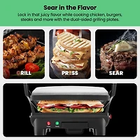 Chefman 3-in-1 Panini Press & Grill, 4-Slice Non-Stick, Opens Flat - Stainless Steel, New