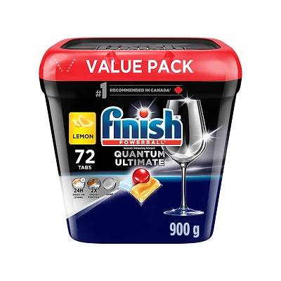 Finish® Quantum Ultimate® Lemon Lessive en dosettes pour lave-vaisselle, pas besoin de pré-sinse, pour un nettoyage en profondeur et une brillance étincelante, 72 comprimés