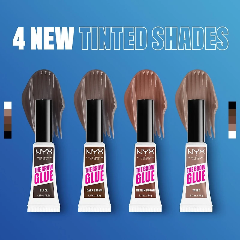 NYX PROFESSIONAL MAKEUP, The Brow Glue, Instant Brow Styler, 16H Extreme Hold, Vegan Formula - Warm Brown, 0.18oz / 5g, Tinted brow styler