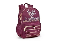 Sac à dos de 17 po à compartiments multiples en nylon de marque Justice ™ pour filles avec logo scintillant et tirettes