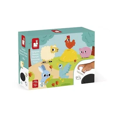Janod - Farm Stampinoo 5 tampons pour enfants - Loisirs créatifs pour enfants de 18 mois et plus
