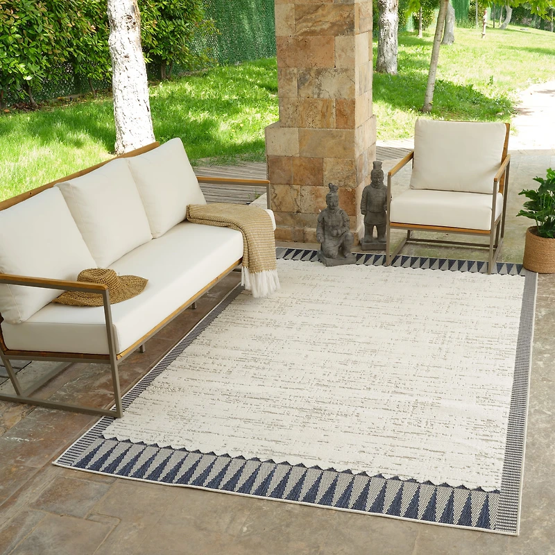 Rug Branch Maise Vintage Indoor Outdoor Area Rug, Cream Blue, Floral - Entryway, Hallway, Bathroom, and Kitchen