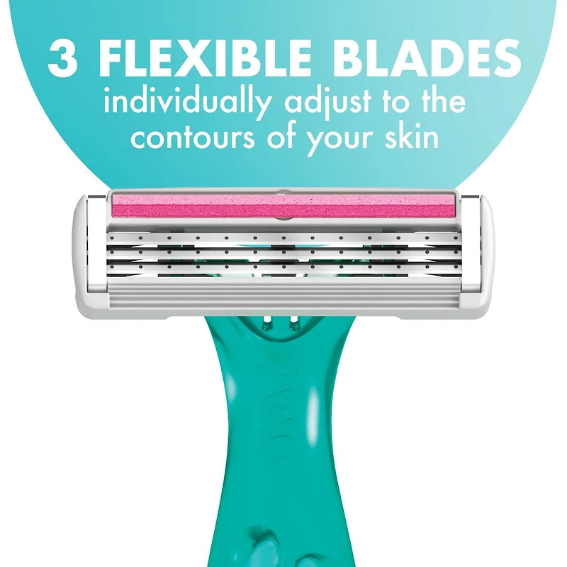 BIC Soleil Simply Sensitive Women's Disposable 3 Blade Razors, Soothing Moisture Strip, 5-Count Pack, Designed with your skin in mind