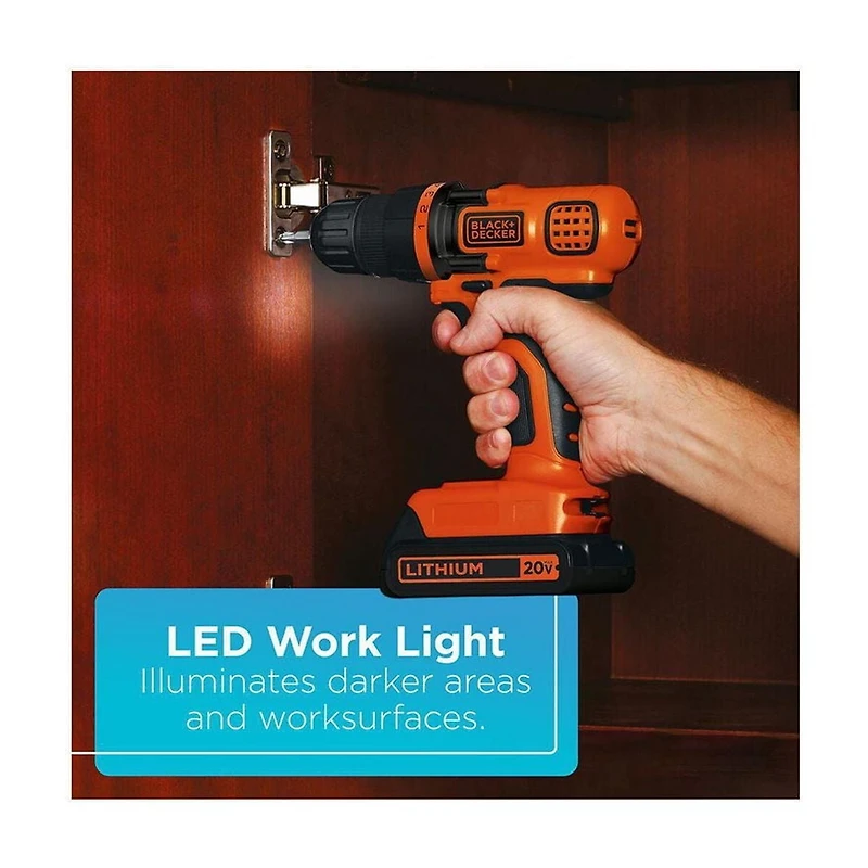 Ens. combiné de perceuse/visseuse et tournevis BD2KITCDDI de Black & Decker à choc 20 V MAX lithium ion Comprend une perceuse/visseuse, un tournevis à choc, une batterie 20 V MAX lithium ion et un chargeur