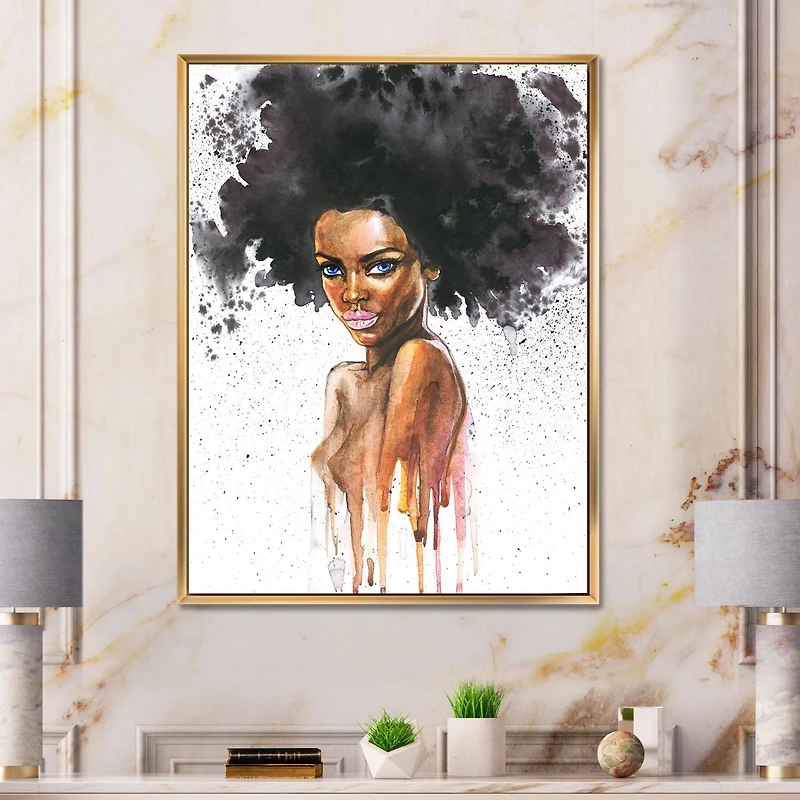 Designart Portrait of African American Woman VII FLOAT FRAME WALL ART