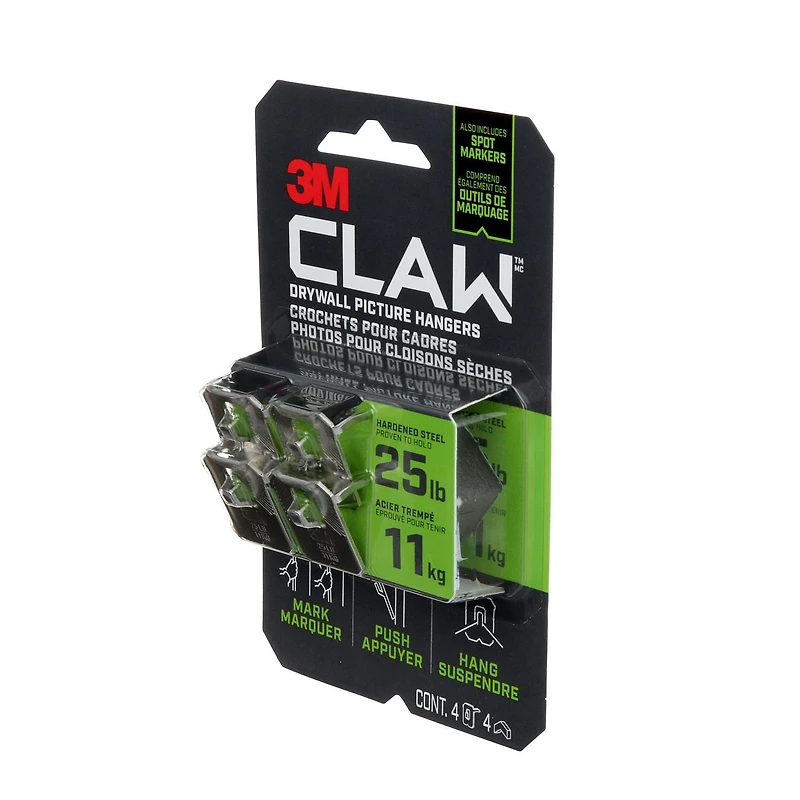 Crochet pour cadres pour cloisons sèches 3PH15M-5EF CLAW 3M(MC) avec outil de marquage temporaire, supporte 25 lb, 5 crochets