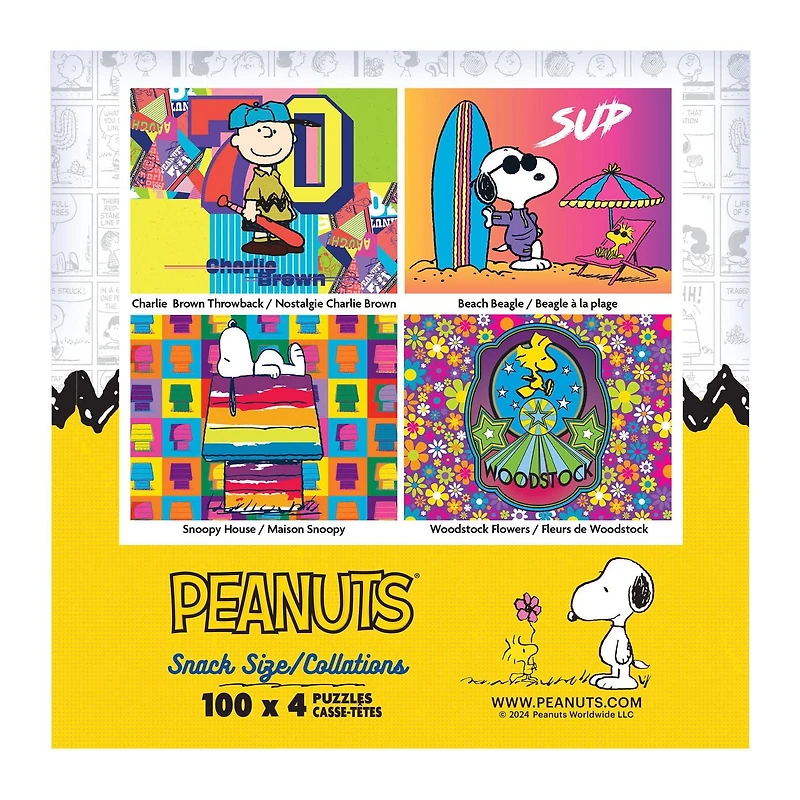 RoseArt - Snack Size 400-Piece - Peanuts - Adult Interlocking Puzzle, 4 assorted 100-pc puzzles