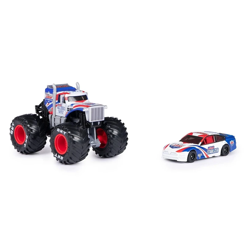 Monster Jam, Monster truck Lucas Stabilizer officiel et voiture de course à l'échelle 1:64, jouets pour garçons et filles à partir de 3 ans