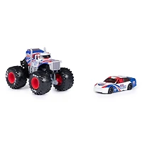 Monster Jam, Monster truck Lucas Stabilizer officiel et voiture de course à l'échelle 1:64, jouets pour garçons et filles à partir de 3 ans